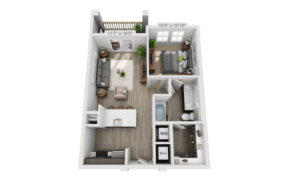 A1 - 1 bedroom floorplan layout with 1 bathroom and 657 square feet