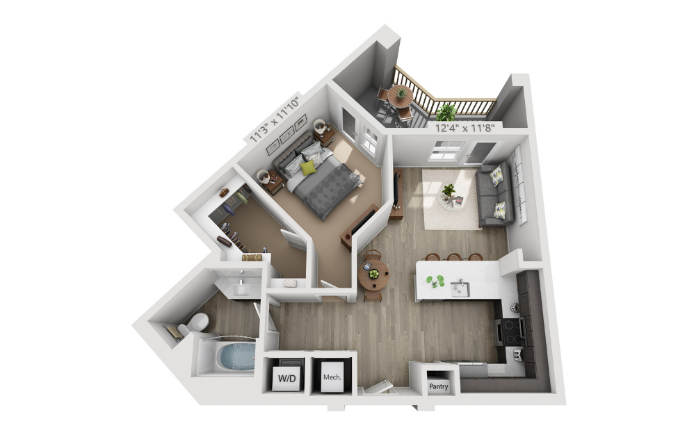 A2 - 1 bedroom floorplan layout with 1 bathroom and 710 square feet