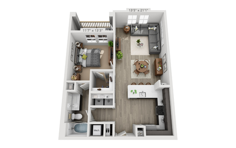 A3 - 1 bedroom floorplan layout with 1 bathroom and 808 square feet
