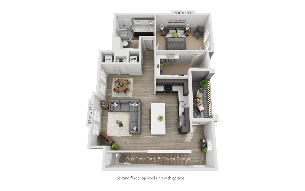 A4 - 1 bedroom floorplan layout with 1 bathroom and 1090 square feet