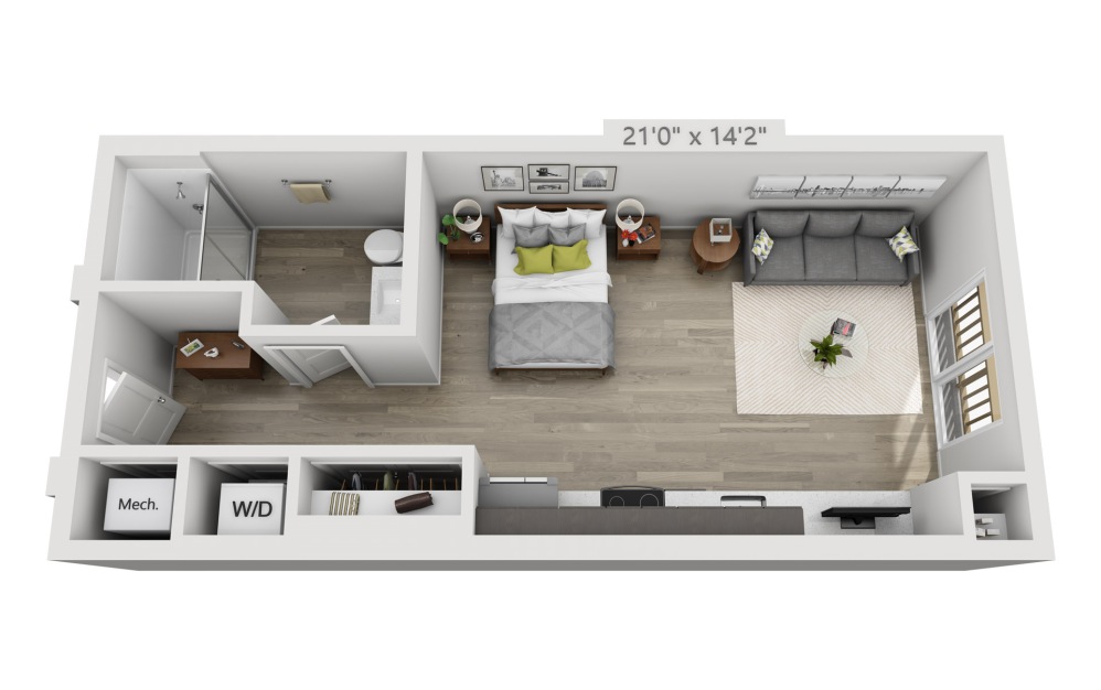 S1 - Studio floorplan layout with 1 bathroom and 506 square feet