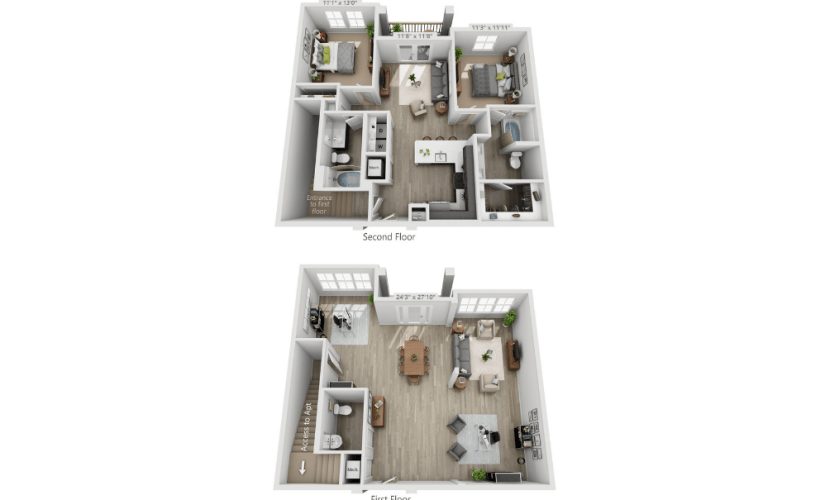LB1 - 2 bedroom floorplan layout with 2.5 bathrooms and 2154 square feet