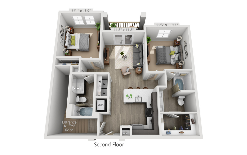 LB1 - 2 bedroom floorplan layout with 2.5 bathrooms and 2154 square feet (Floor 2)