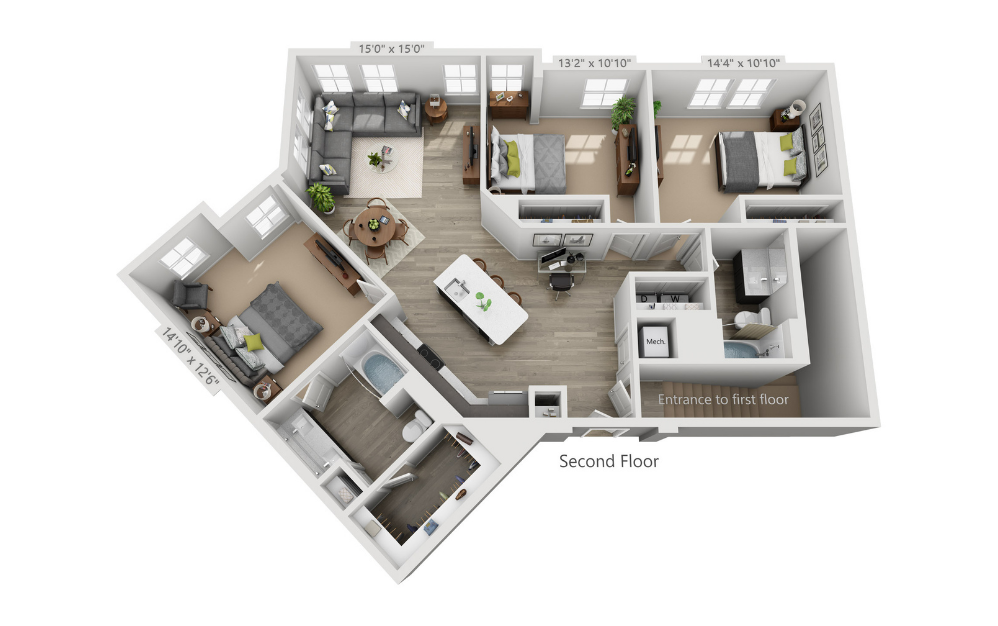 LC1 - 3 bedroom floorplan layout with 2.5 bathrooms and 2616 square feet (Floor 2)