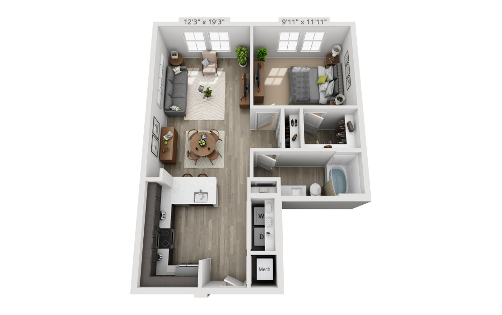 S2 - Studio floorplan layout with 1 bathroom and 780 square feet